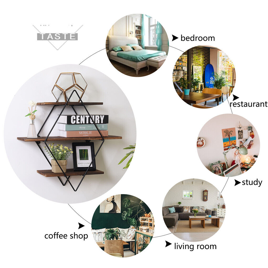 3 Tier Diamond Metal Floating Shelves Wall Mounted Display