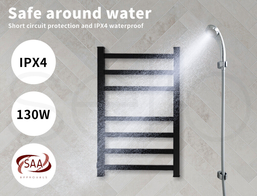 Aluminium Heated Towel Rail 7-Bar Electric Warmer Black