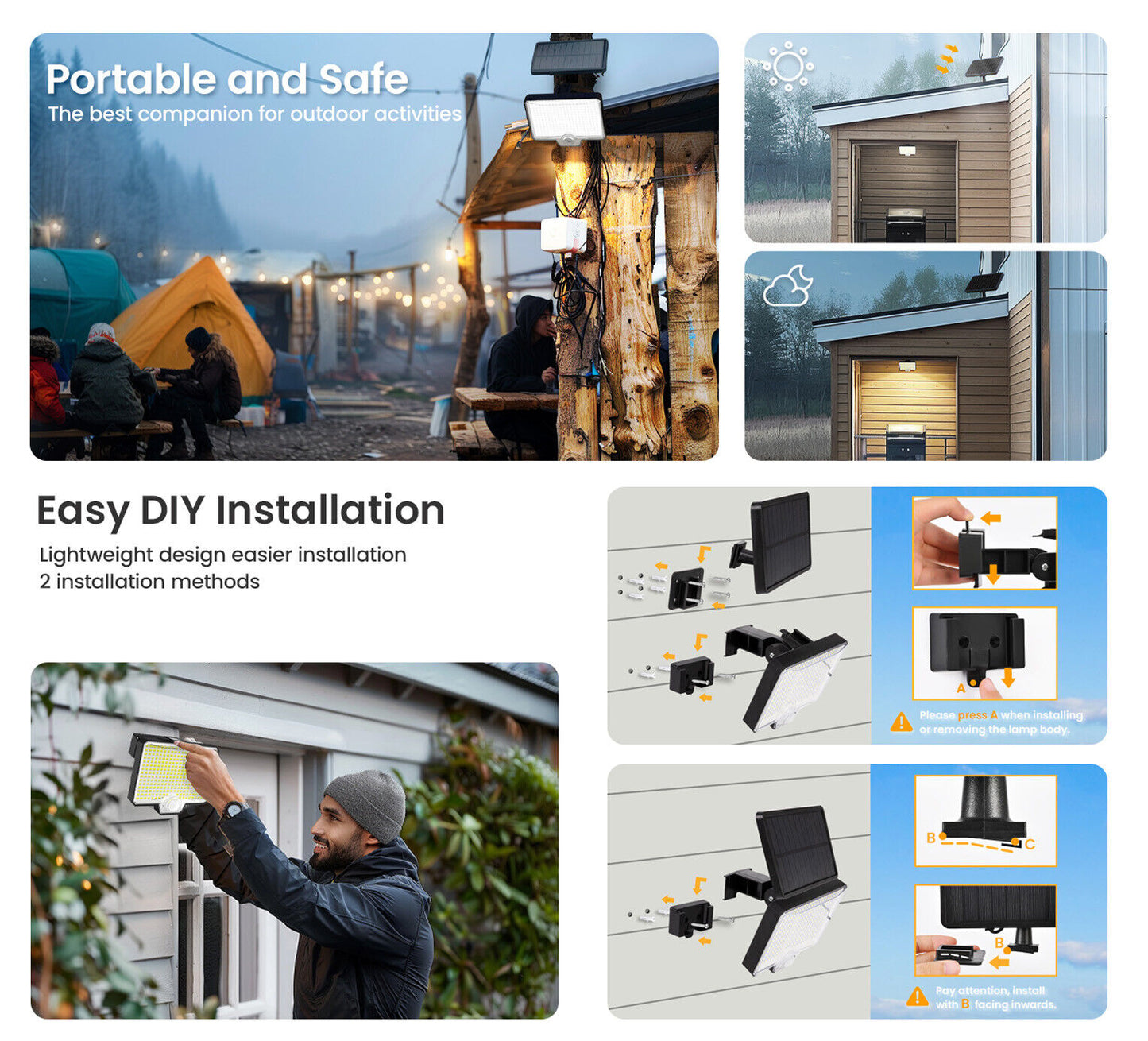 294 LED Solar Light Motion Sensor 6500K Black Outdoor Security Wall Flood Lamp