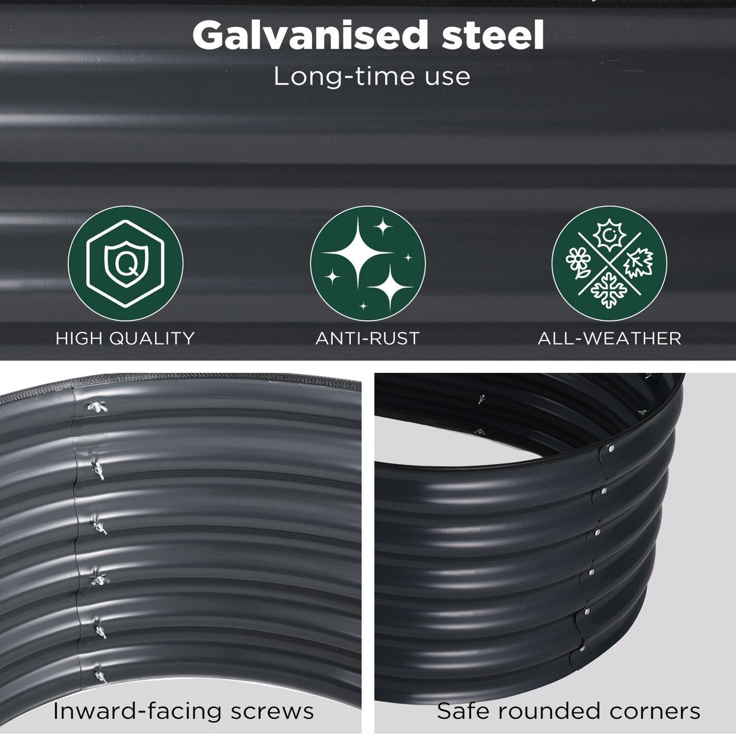 Oval Raised Garden Bed Galvanised Steel 240x80x42cm Planter