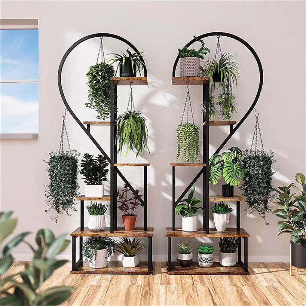 8 Tier Corner Plant Stand Metal & MDF Ladder Shelf Rack