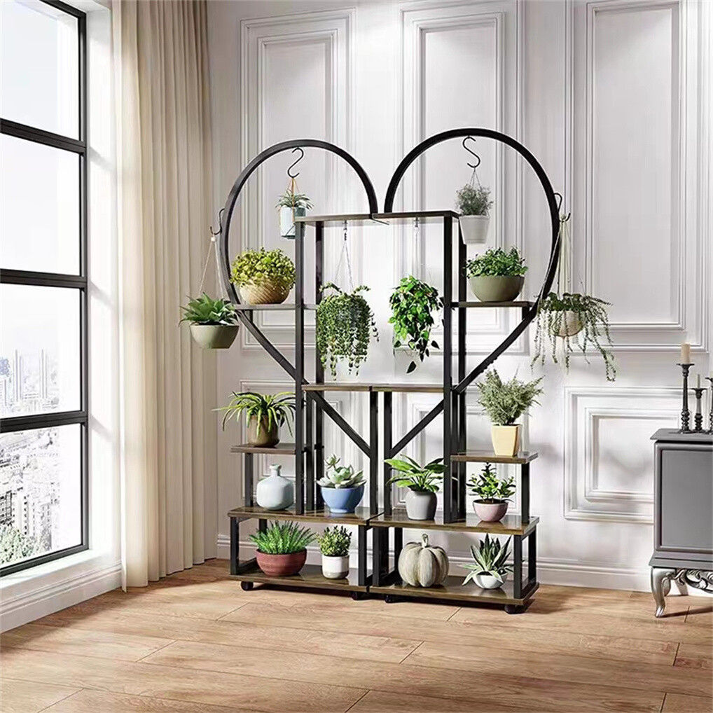 10 Tier Corner Plant Stand Metal & MDF Ladder Shelf Rack