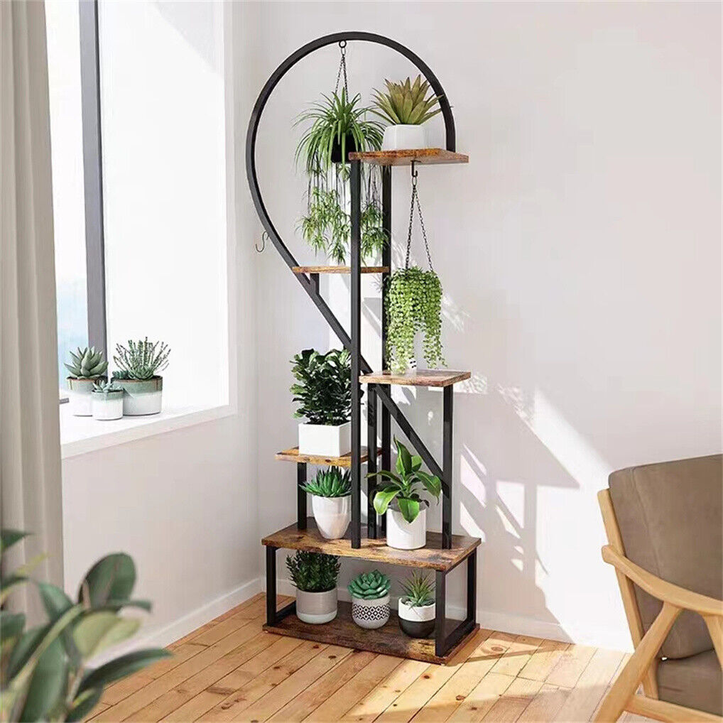 12 Tier Corner Plant Stand Metal & MDF Ladder Shelf Rack