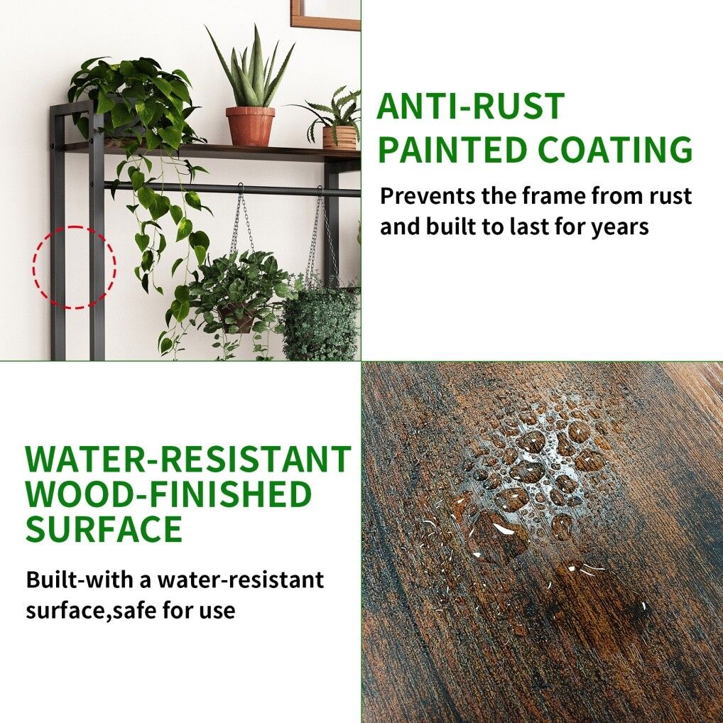 Plant Stand Shelf Rack with Hanging Rod Indoor Outdoor Display