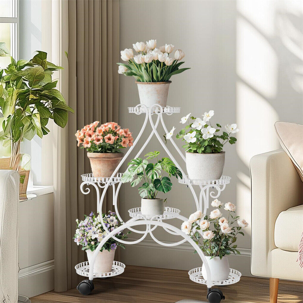 Movable Metal Plant Stand Garden Cart Indoor/Outdoor Decor