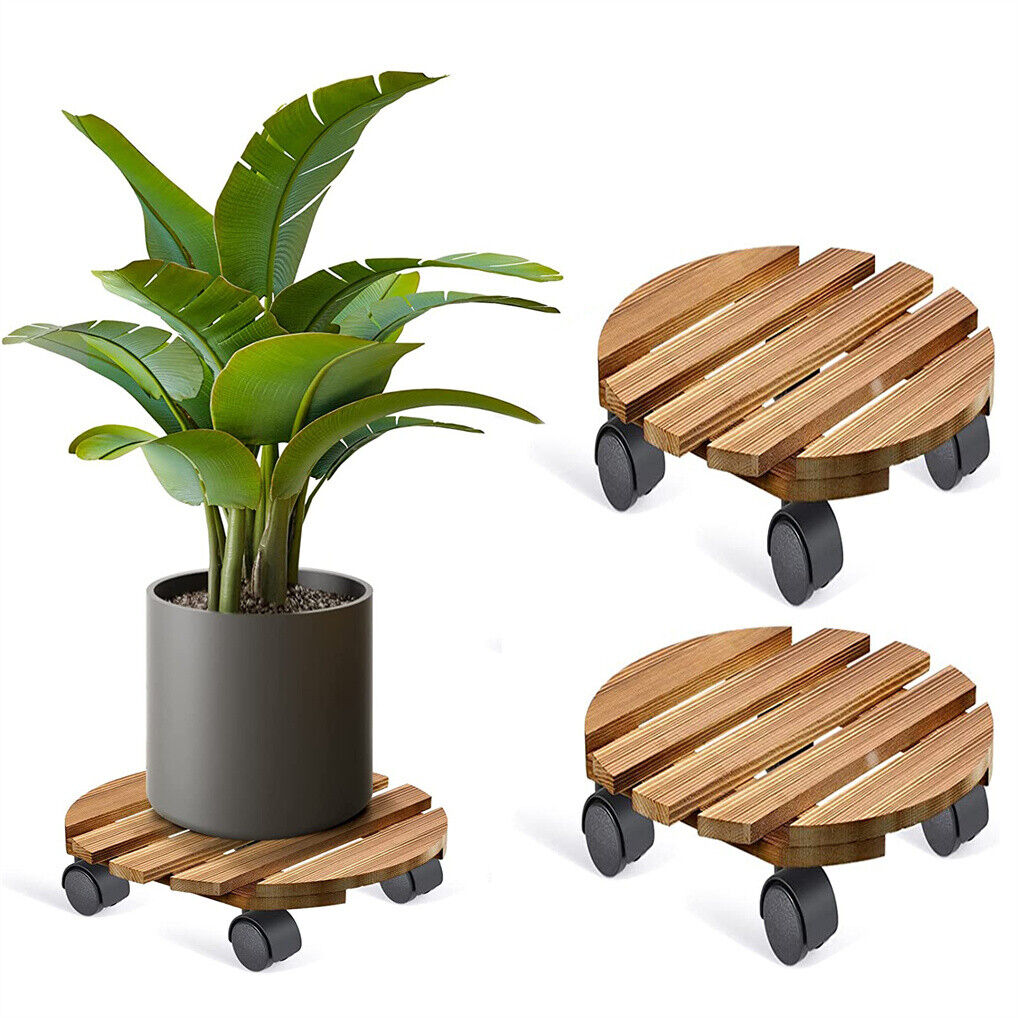 Wooden Plant Caddy Stand 2-Pack 360ï¿½ Rotating Casters