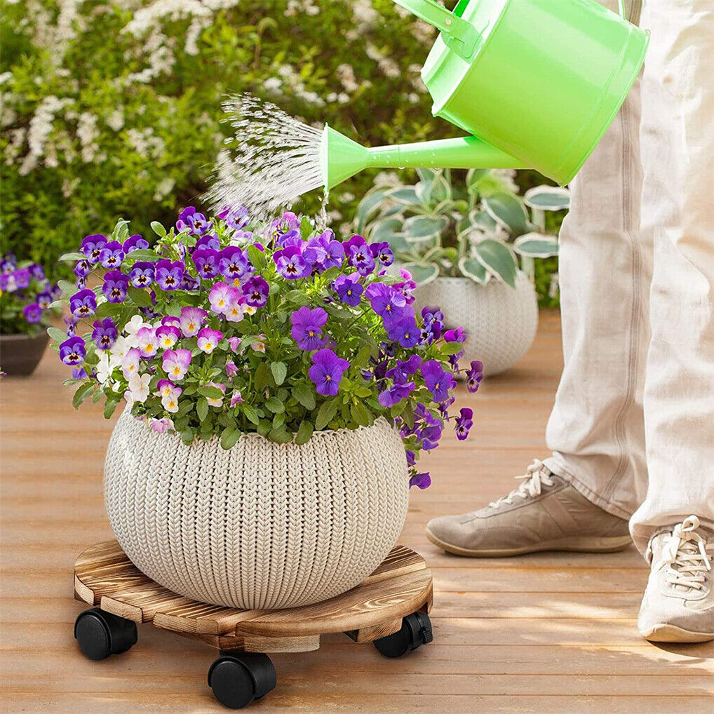 Wooden Plant Caddy Stand 2-Pack 360ï¿½ Rotating Casters