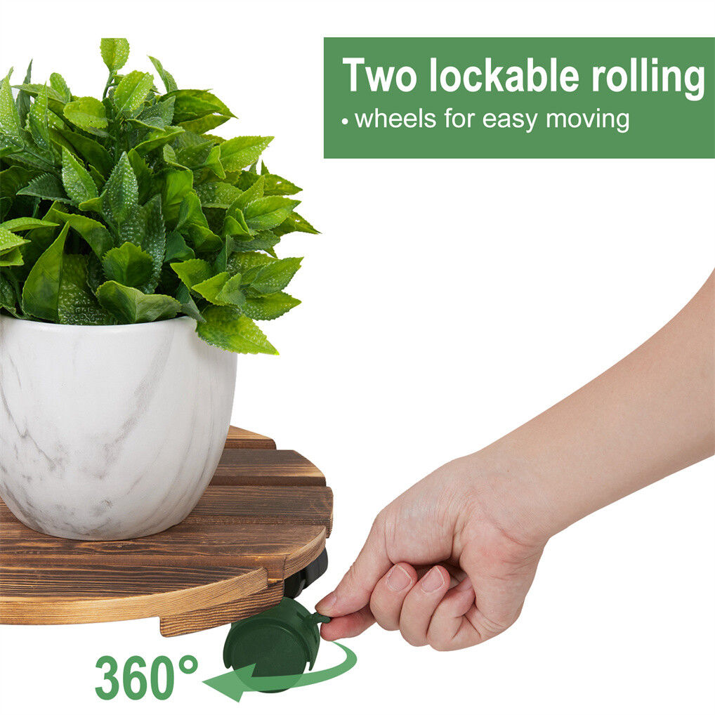 Wooden Plant Caddy Stand 2-Pack 360ï¿½ Rotating Casters