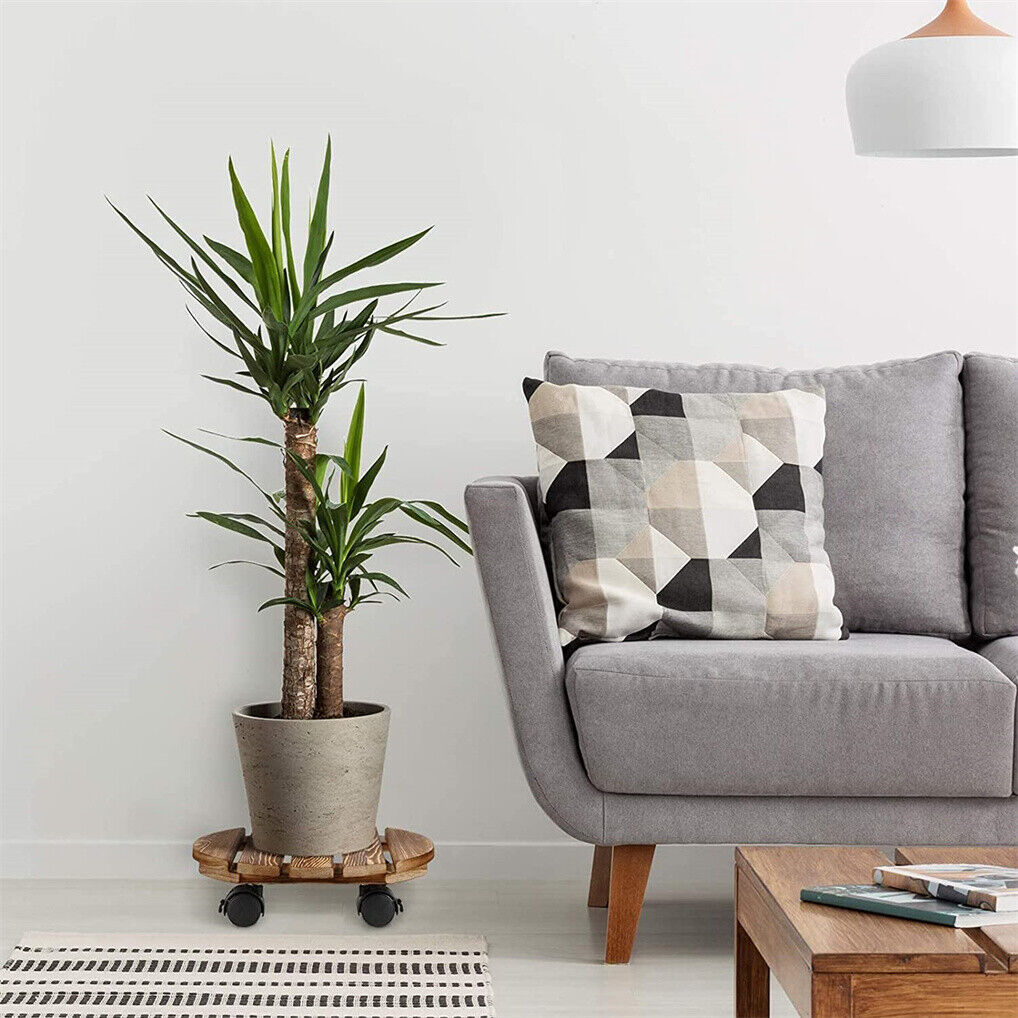 Wooden Plant Caddy Stand 2-Pack 360ï¿½ Rotating Casters