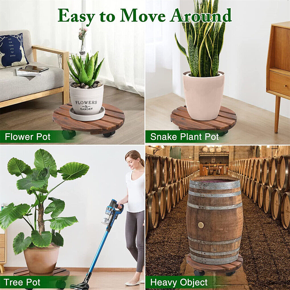Wooden Plant Caddy Stand 2-Pack 360ï¿½ Rotating Casters