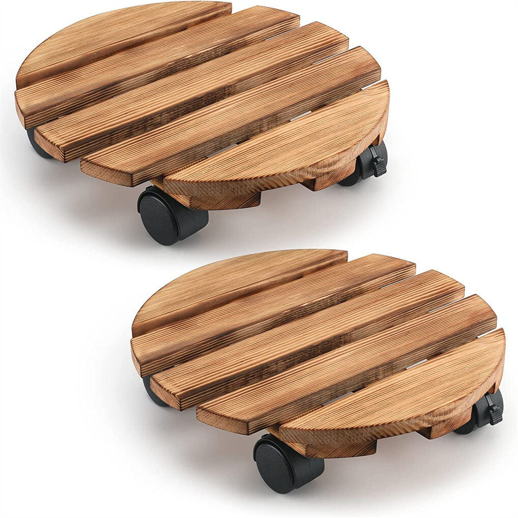 Wooden Plant Caddy Stand 2-Pack 360ï¿½ Rotating Casters