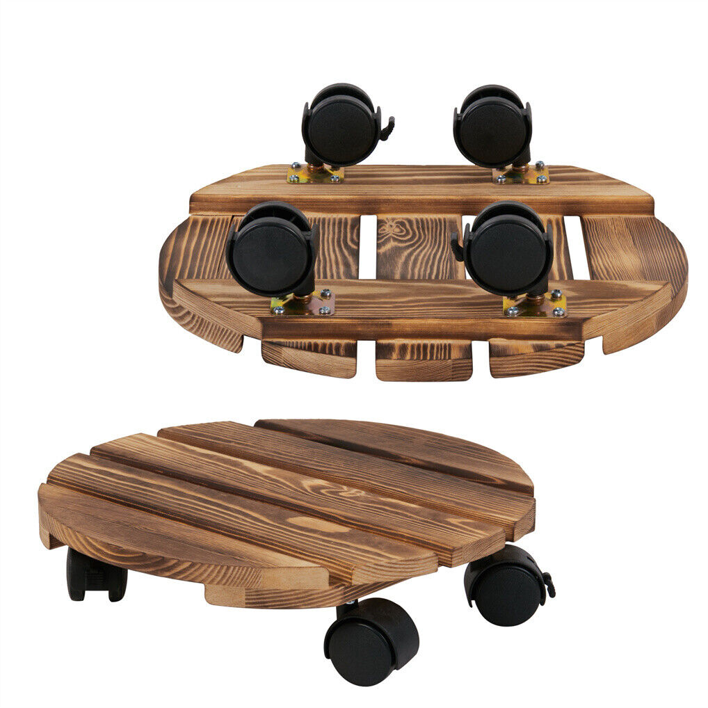 Wooden Plant Caddy Stand 2-Pack 360ï¿½ Rotating Casters