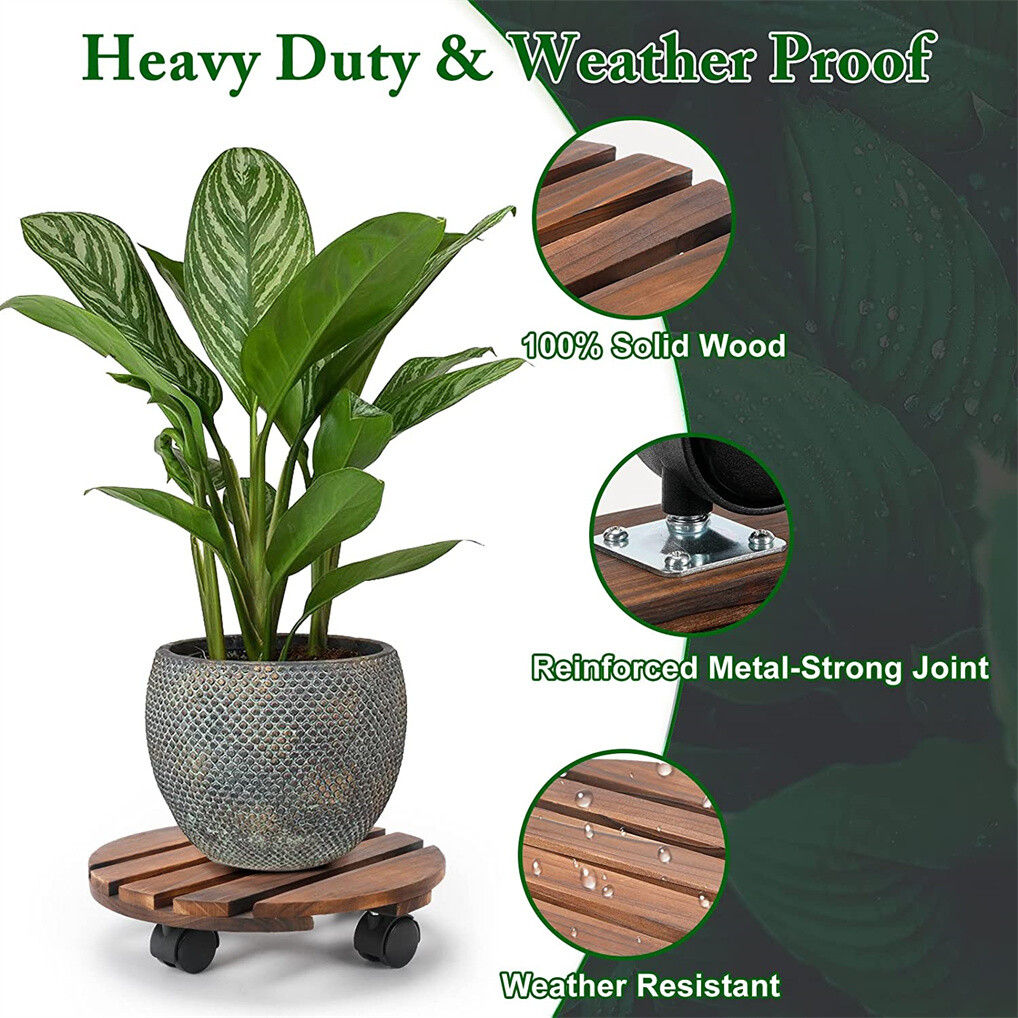 Wooden Plant Caddy Stand 2-Pack 360ï¿½ Rotating Casters