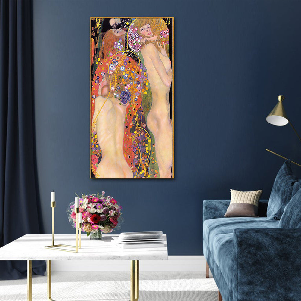 40cmx80cm-water-serpents-by-gustav-klimt-gold-frame-canvas-wall-art