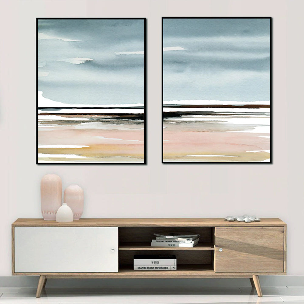 40cmx60cm-pink-beach-landscape-2-sets-black-frame-canvas-wall-art