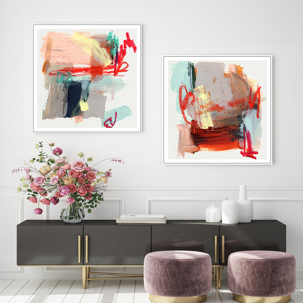 40cmx40cm-abstract-colourful-garden-2-sets-white-frame-canvas-wall-art