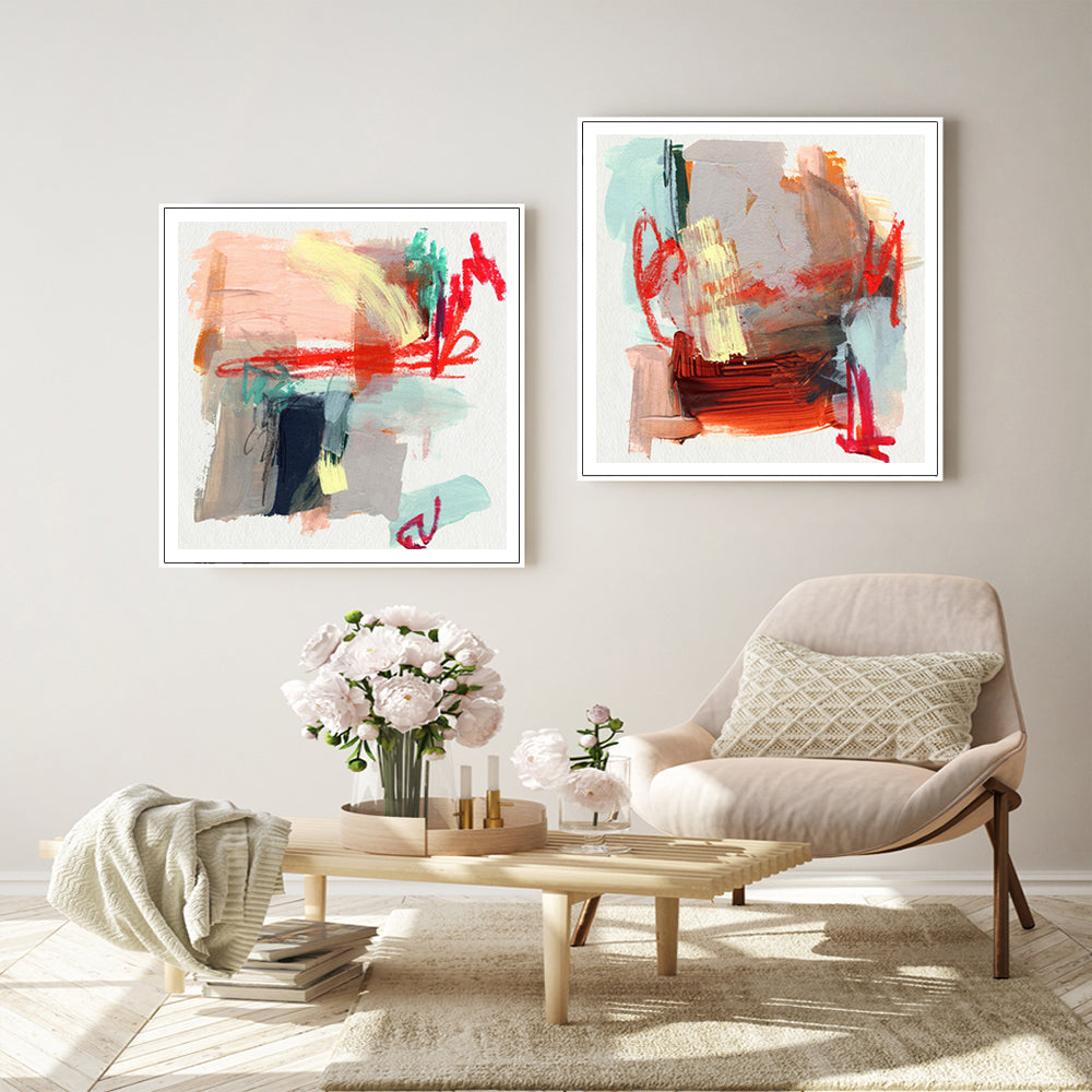 40cmx40cm-abstract-colourful-garden-2-sets-white-frame-canvas-wall-art