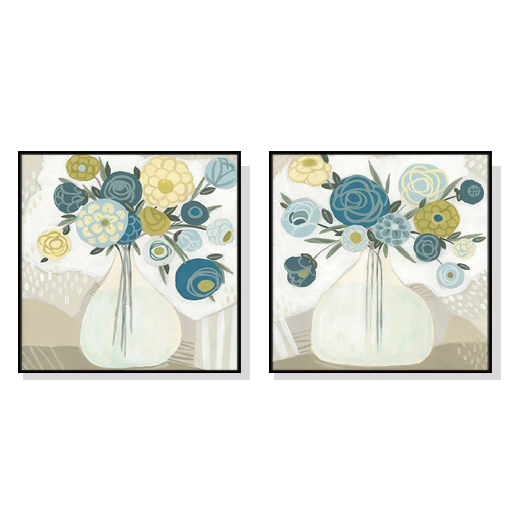 40cmx40cm-blue-bouquet-2-sets-black-frame-canvas-wall-art