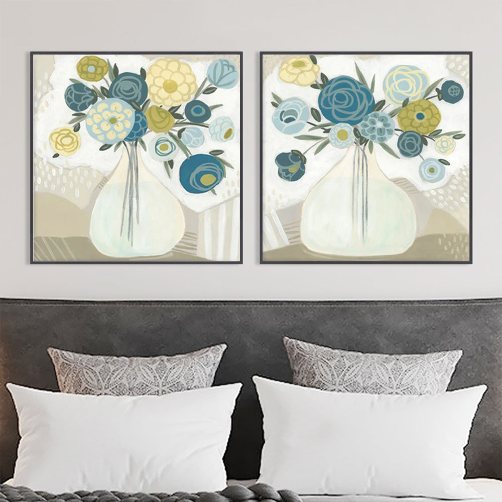 40cmx40cm-blue-bouquet-2-sets-black-frame-canvas-wall-art