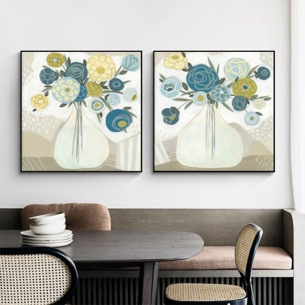 40cmx40cm-blue-bouquet-2-sets-black-frame-canvas-wall-art