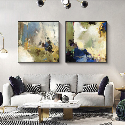 70cmx70cm-abstract-blue-2-sets-black-frame-canvas-wall-art