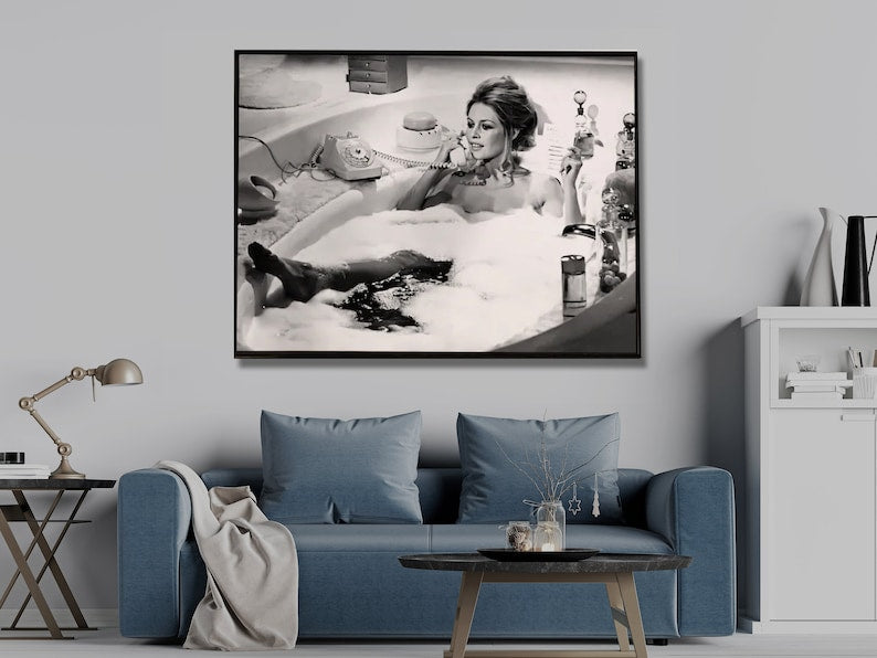 wall-art-60cmx90cm-brigitte-bardot-in-the-bath-poster-black-frame-canvas