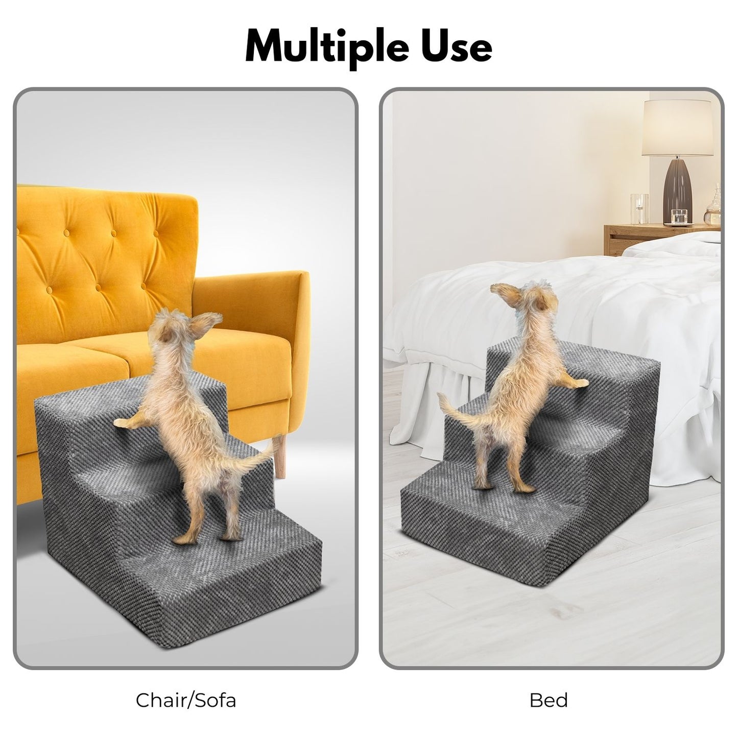 FLOOFI 3-Step Detachable Memory Foam Pet Stairs with Washable Cover