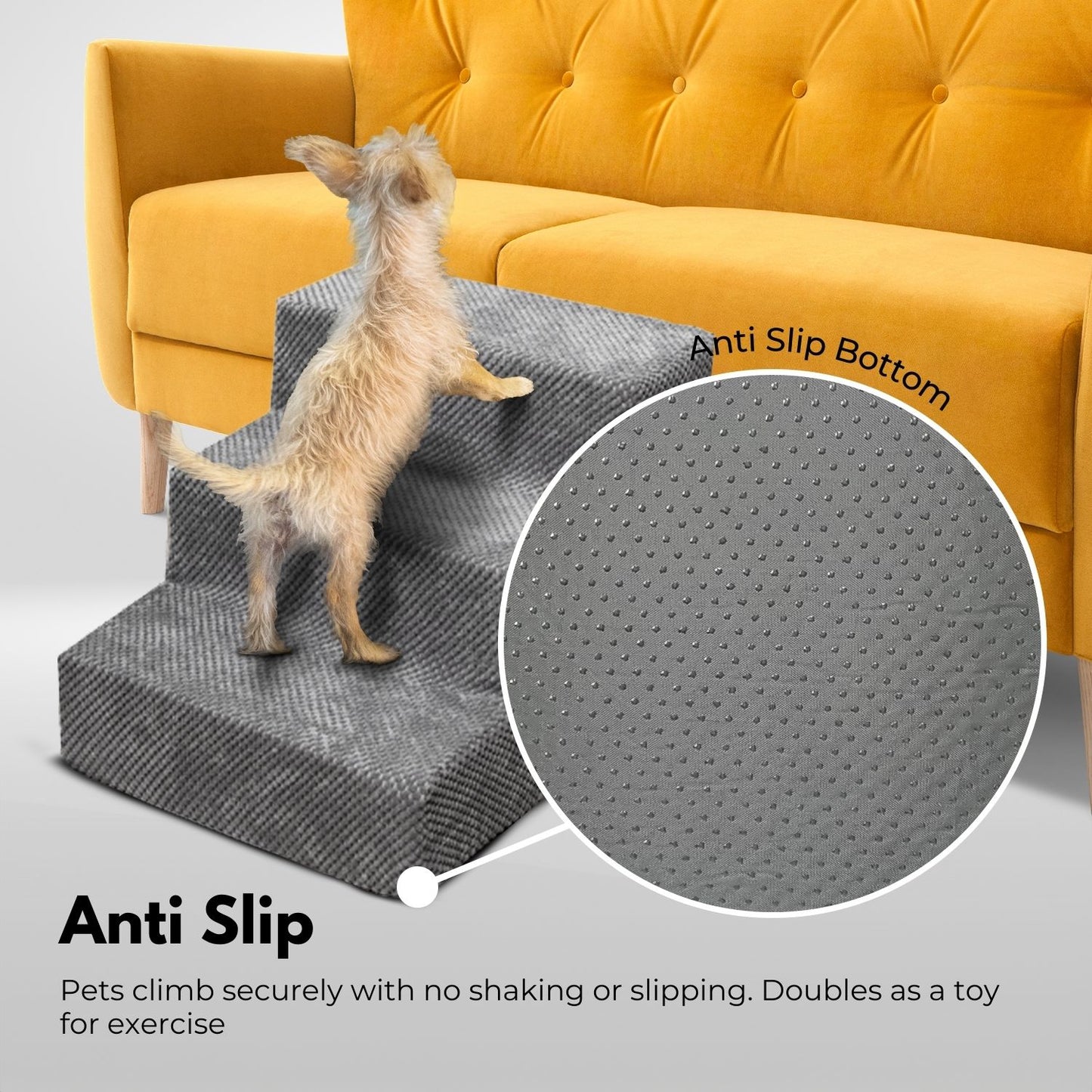 FLOOFI 3-Step Detachable Memory Foam Pet Stairs with Washable Cover