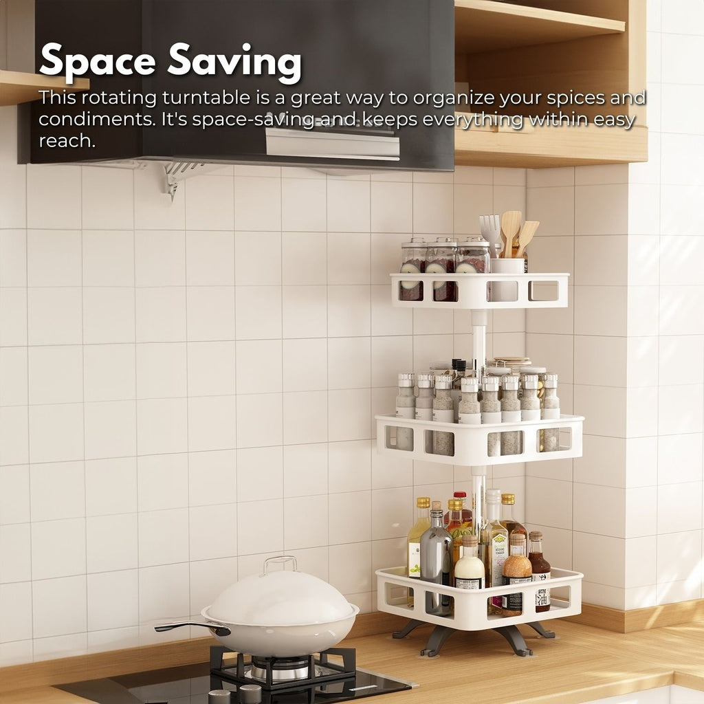 GOMINIMO 3 Tier Rotating Spice Rack Square Shape (White)