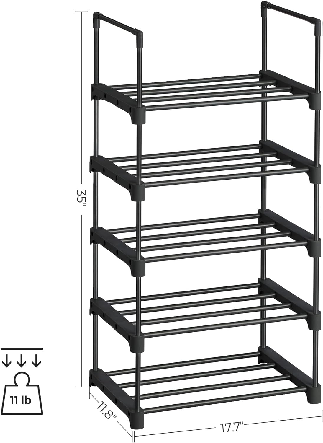 SONGMICS 5 Tier Metal Shoe Rack for 10 Pairs of Shoes Black