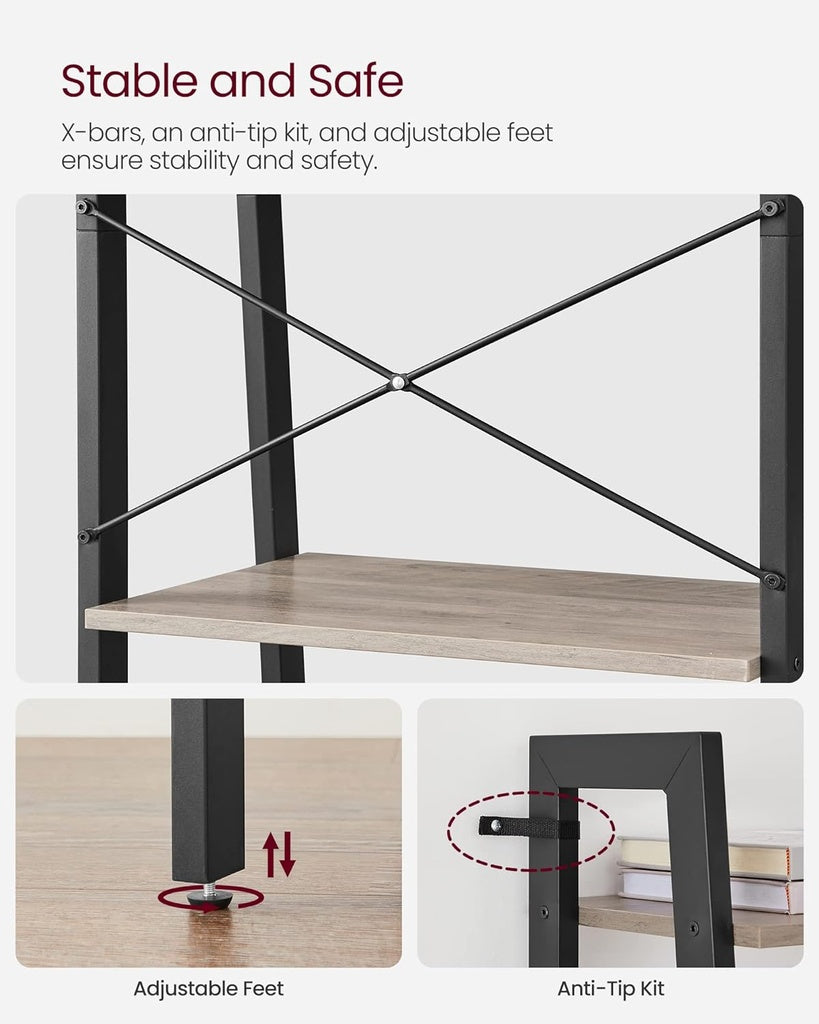 VASAGLE Ladder Shelf 4-Tier Greige and Black LLS44MBV2