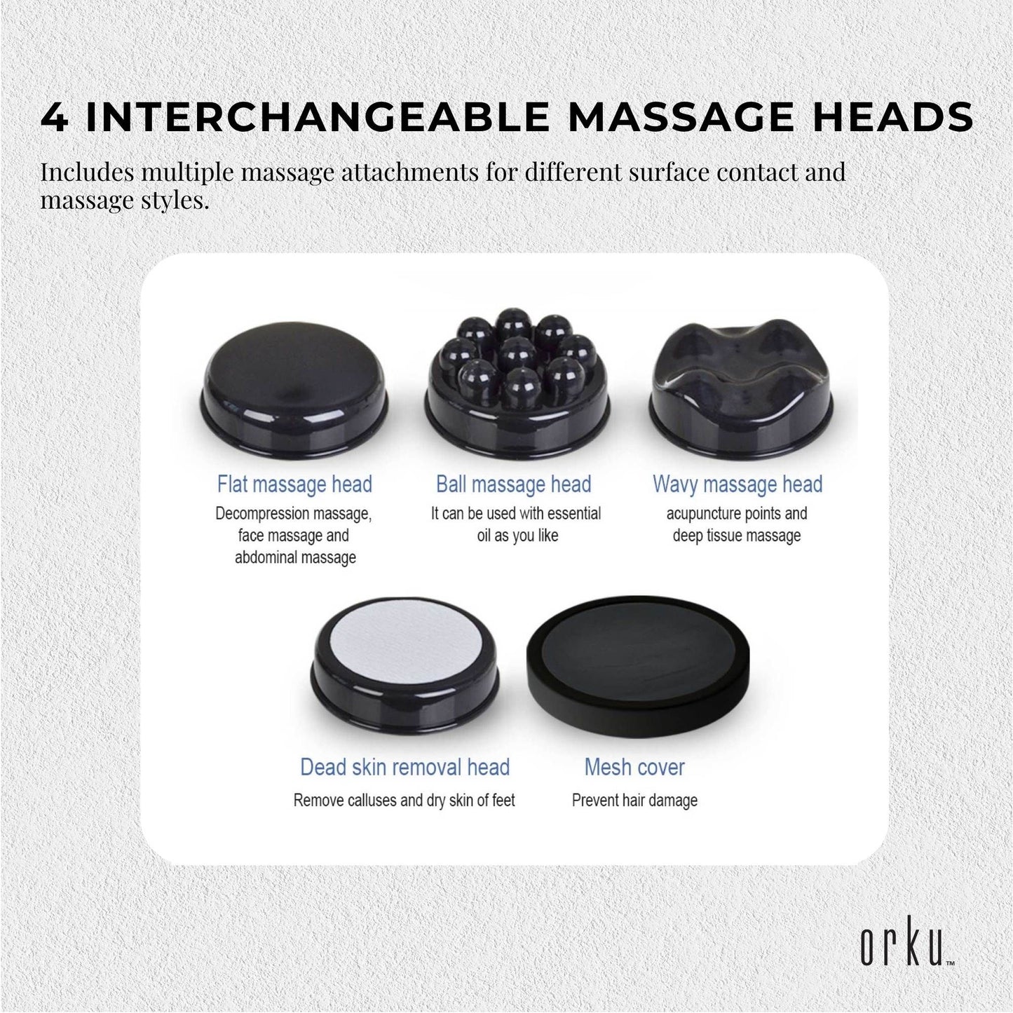Orku Handheld Body Massager 4 Heads Adjustable Speed 28W Red