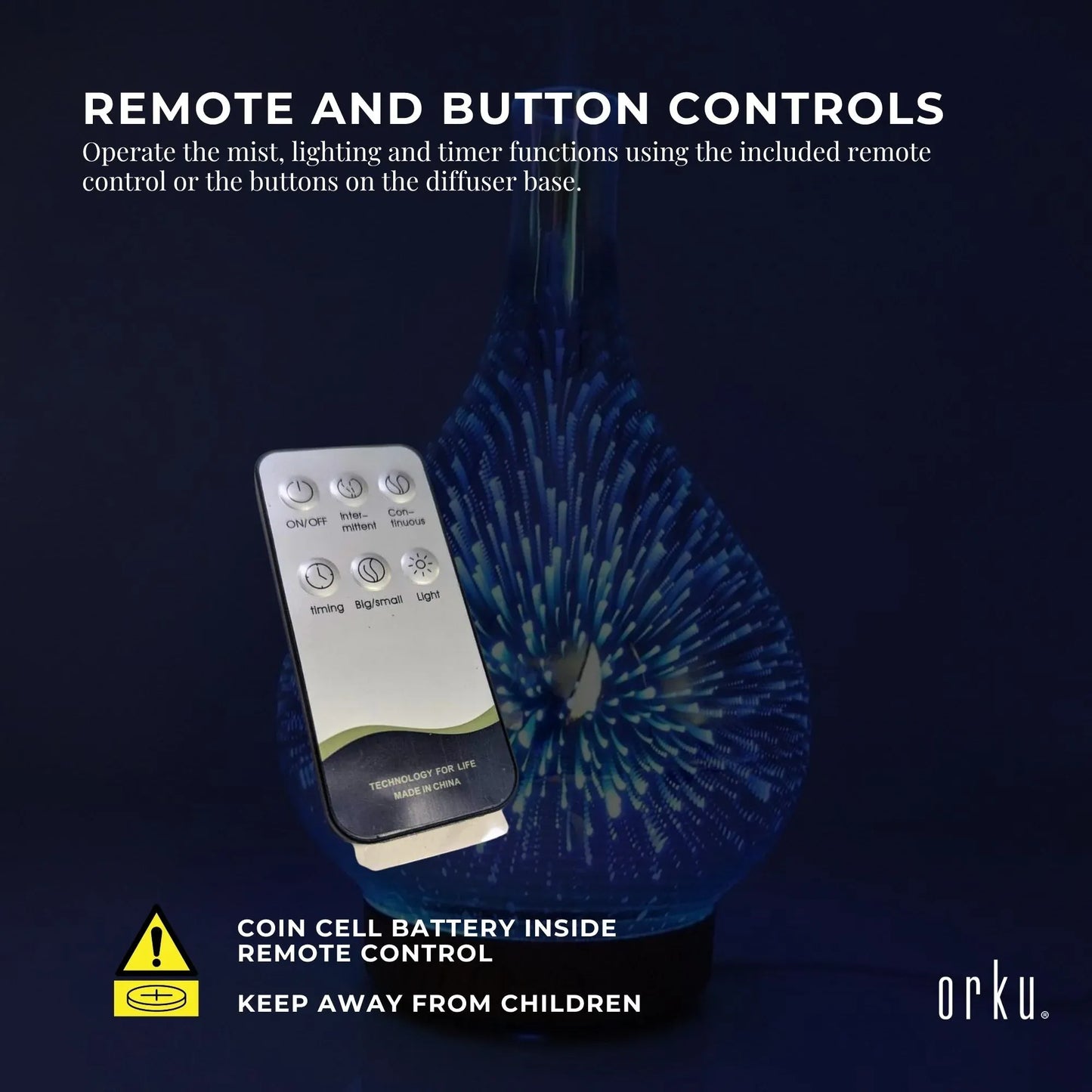 Orku Essential Oil Aroma Diffuser - Mirror 3D Fireworks Light USB Remote