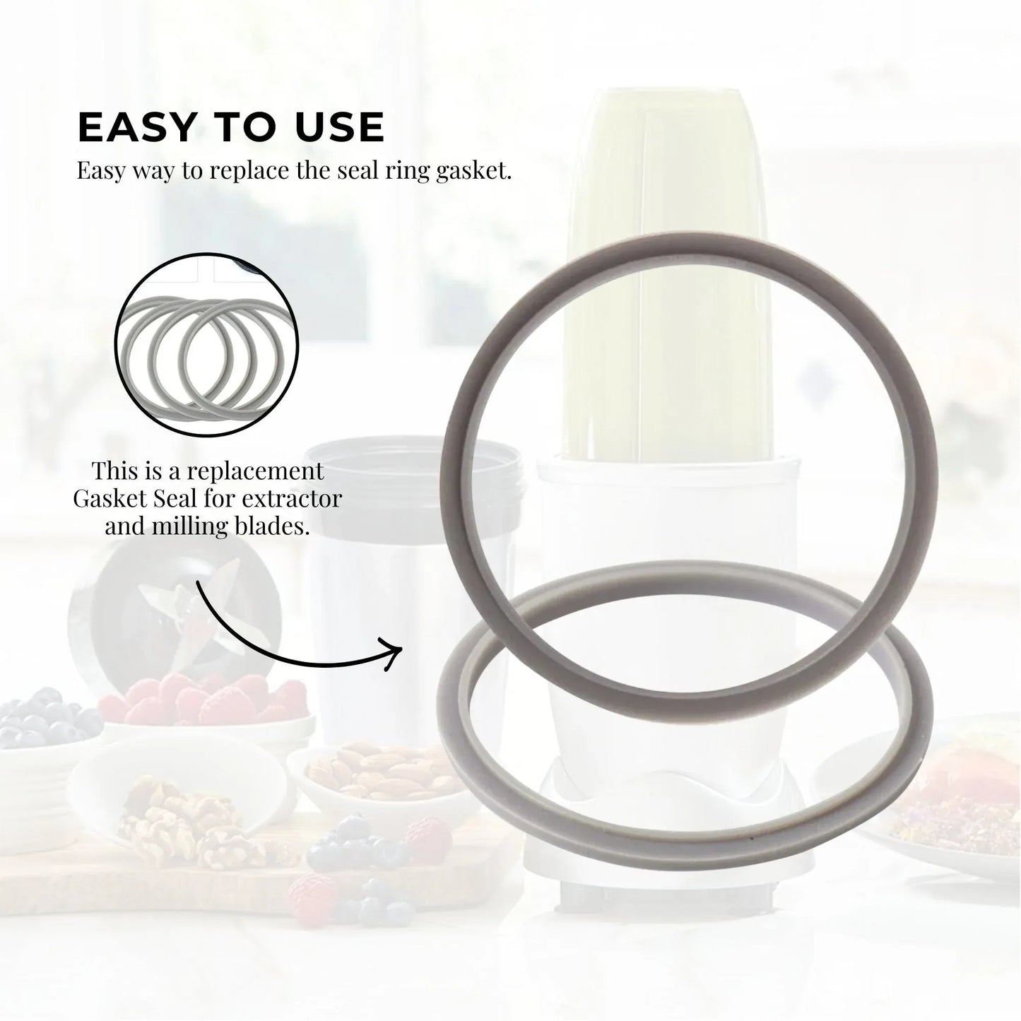 Kitchee For Nutribullet Short Cup + Holder Lip Ring + Grey Seal for 900 600