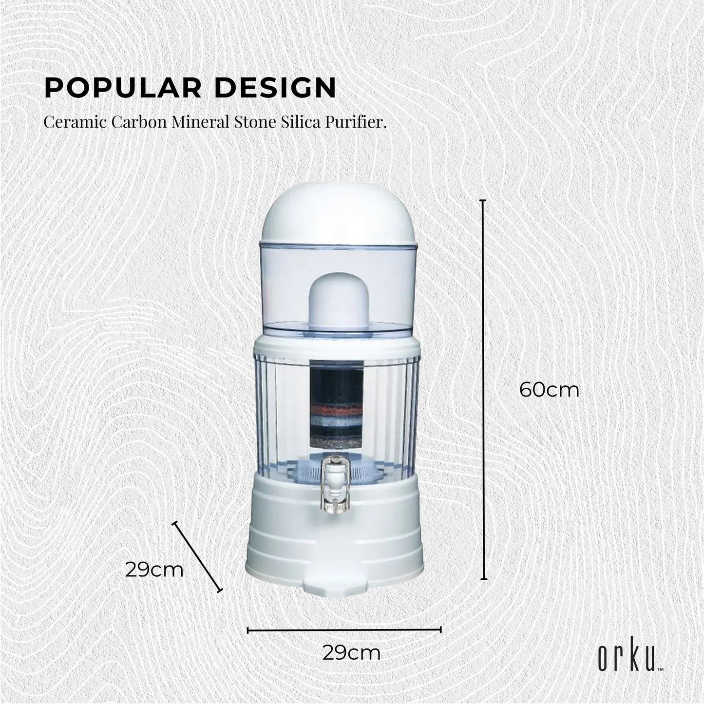 Orku 14L Benchtop Water Filter - 8 Stage Mineral Gravity Filtration System