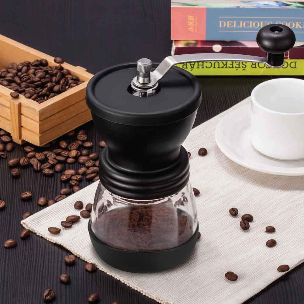 coffee-bean-grinder-manual-hand-stainless-ceramic-burr-core-glass-jar-nut-mill www.mallsonline.com.au