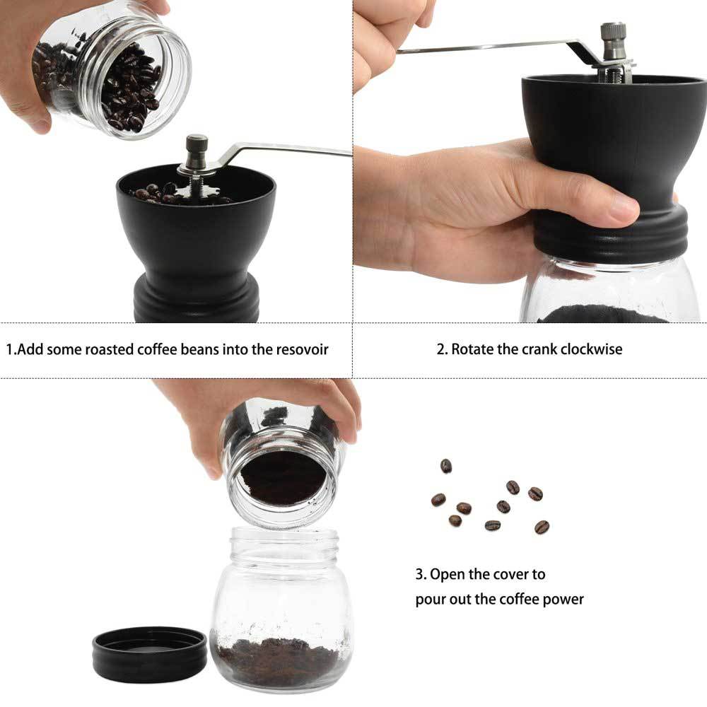 coffee-bean-grinder-manual-hand-stainless-ceramic-burr-core-glass-jar-nut-mill www.mallsonline.com.au