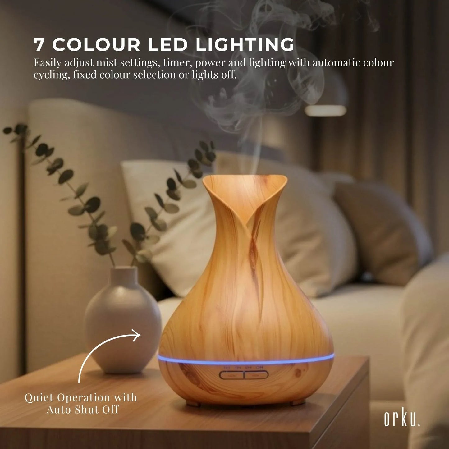 Orku Essential Oil Aroma Diffuser 400ml Tulip Wood Grain With Remote