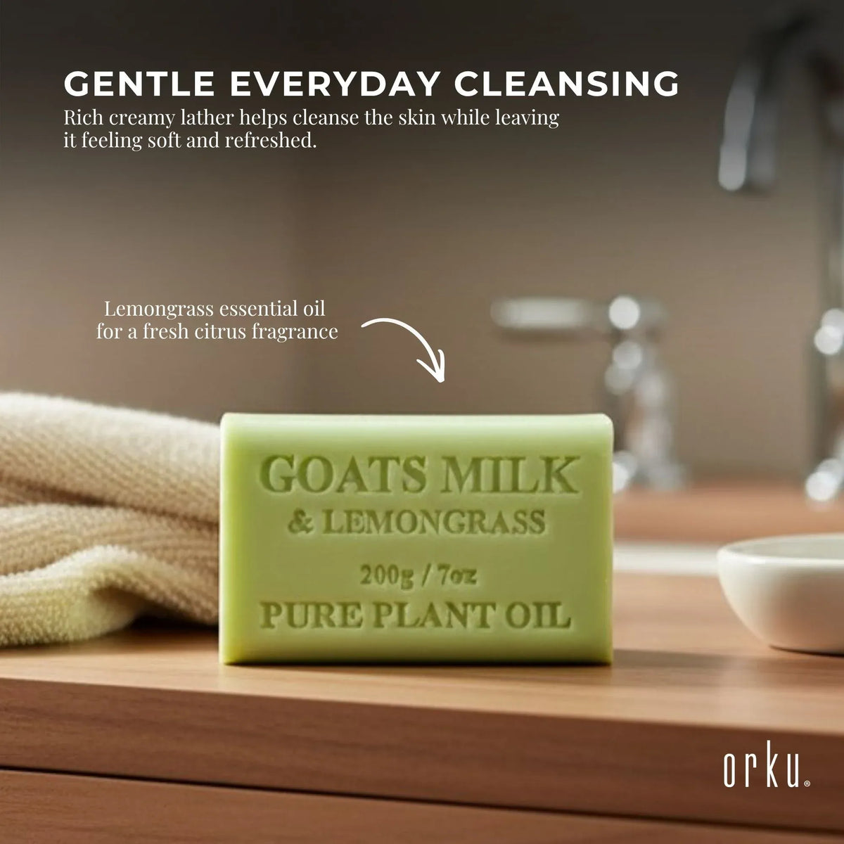 Orku 10 x 200g Goat Milk Lemongrass Soap Bars Australian Made