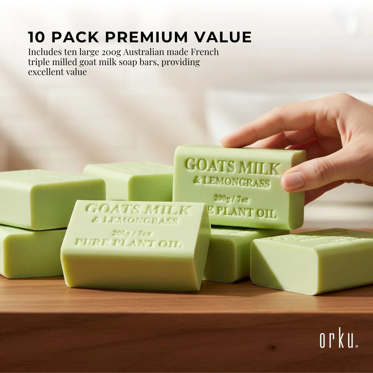 Orku 10 x 200g Goat Milk Lemongrass Soap Bars Australian Made