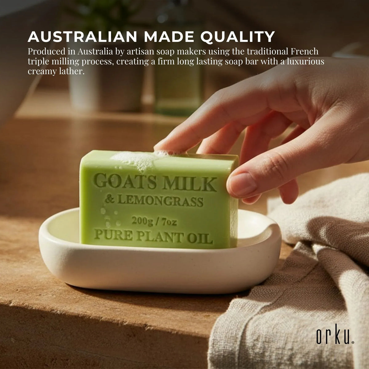 Orku 10 x 200g Goat Milk Lemongrass Soap Bars Australian Made