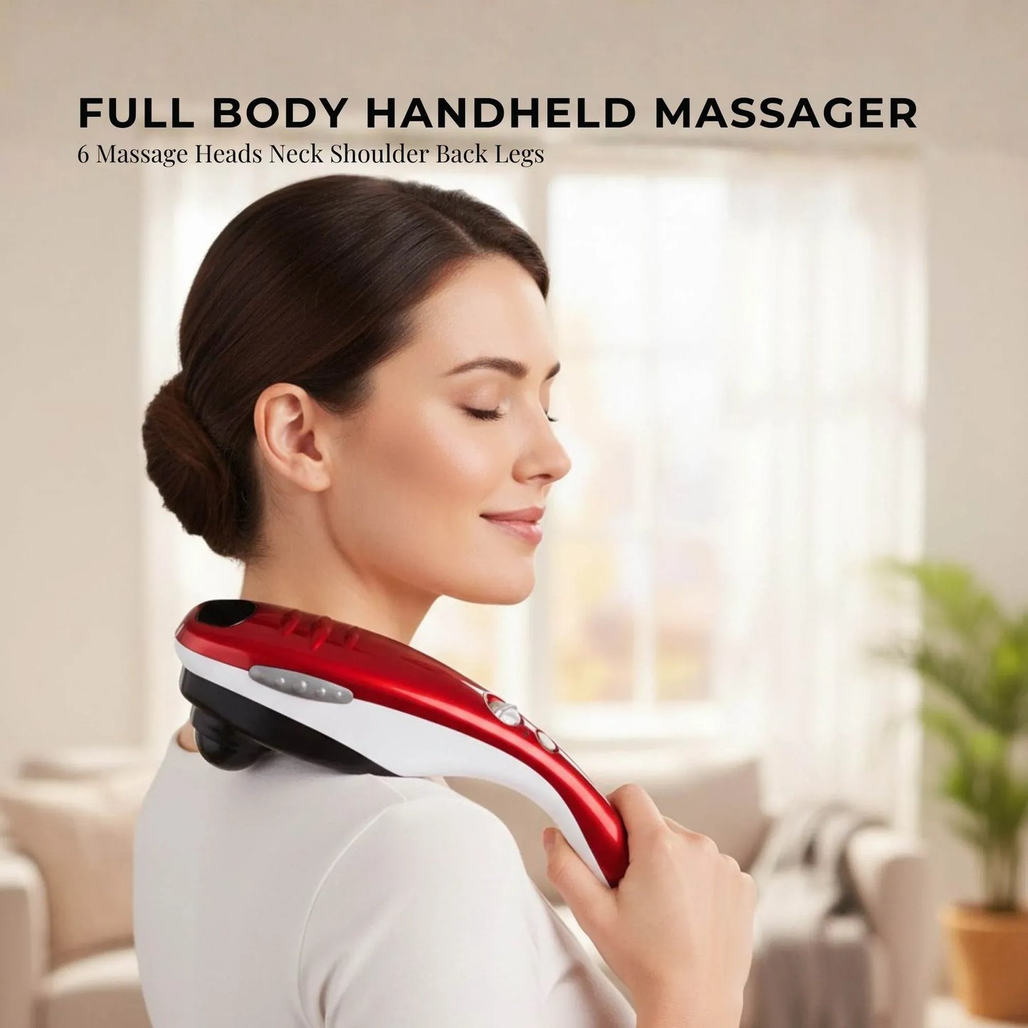 Orku Handheld Body Massager 6 Heads Adjustable Speed Neck Back Legs Red