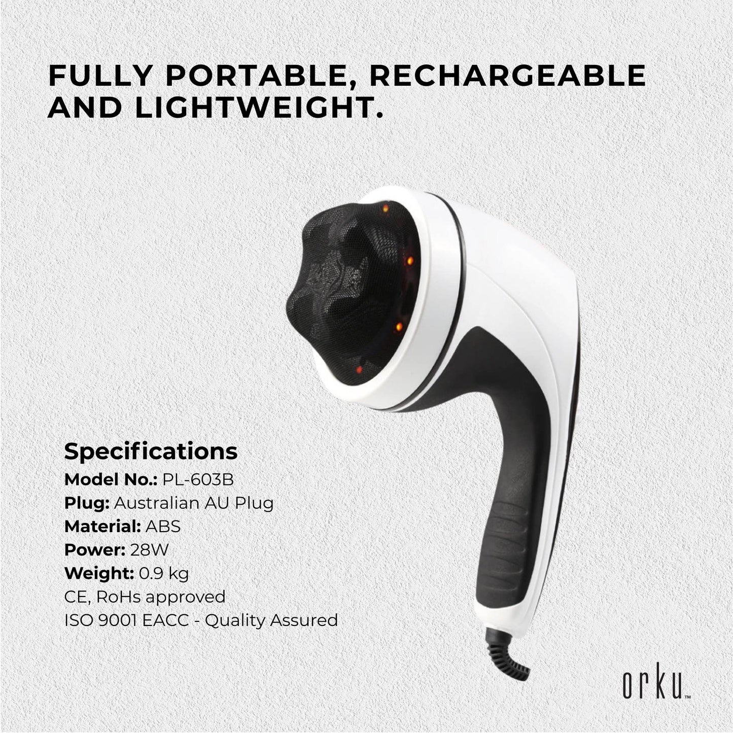 Orku Handheld Body Massager 4 Heads - Adjustable Speed for Neck Back Legs