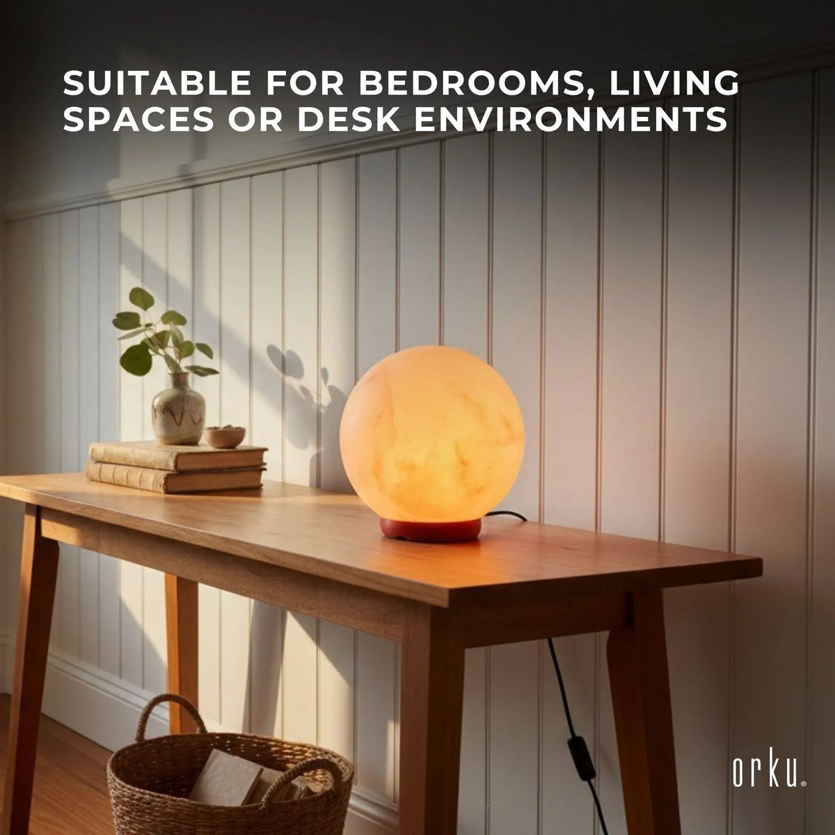 Orku 12cm Ball Shape Himalayan Pink Salt Lamp - Carved Sphere Night Light
