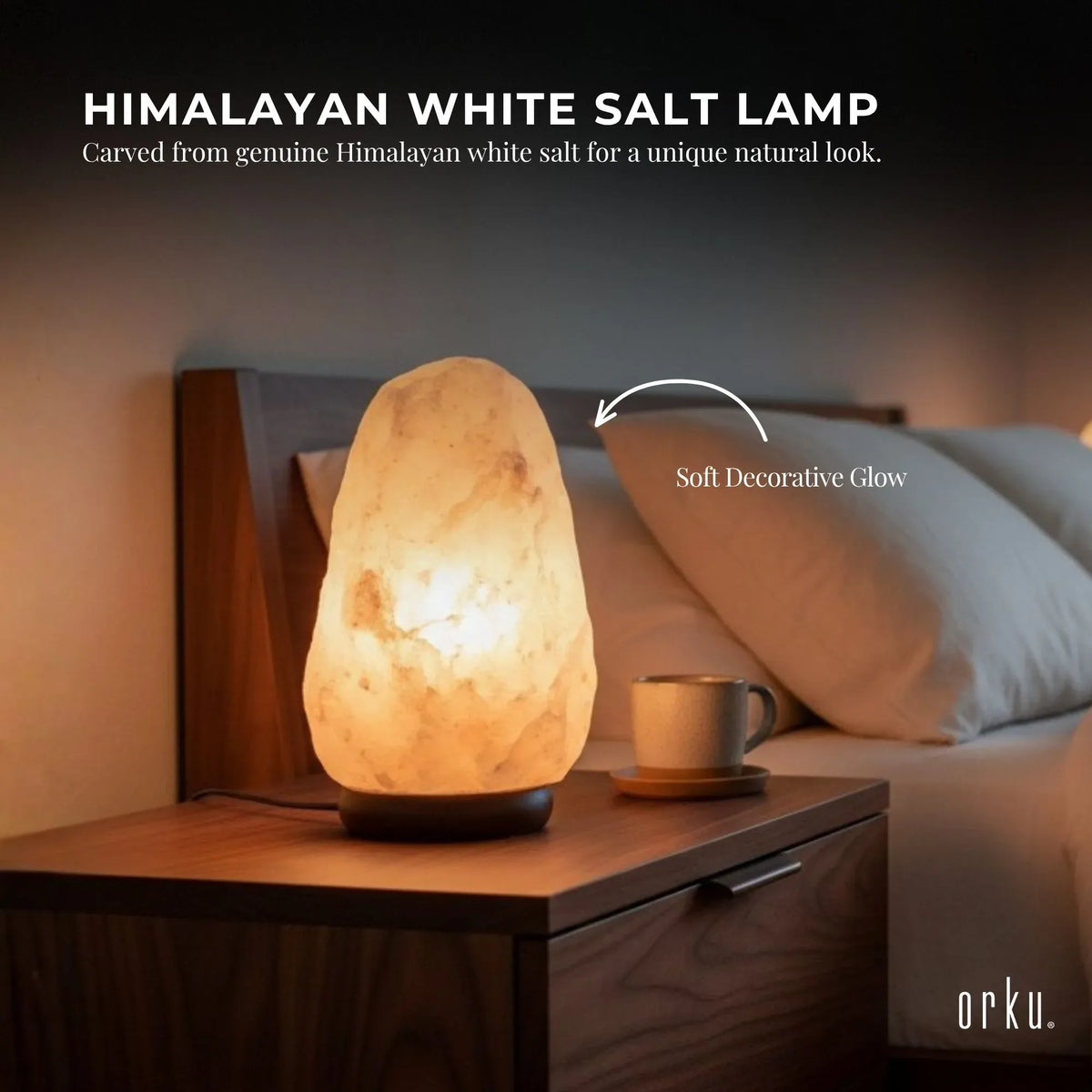 Orku 2-3Kg Himalayan White Salt Lamp - Natural Rock Shape Night Light