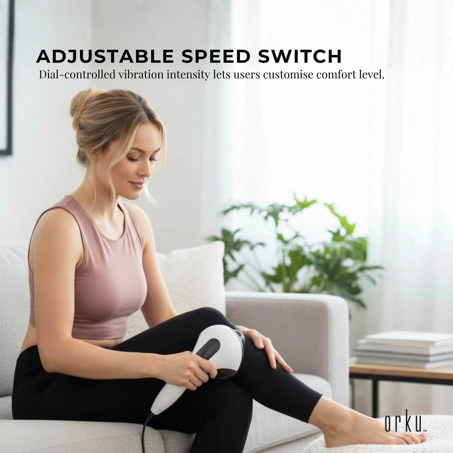 Orku Handheld Body Massager 4 Heads Adjustable Speed 28W Black