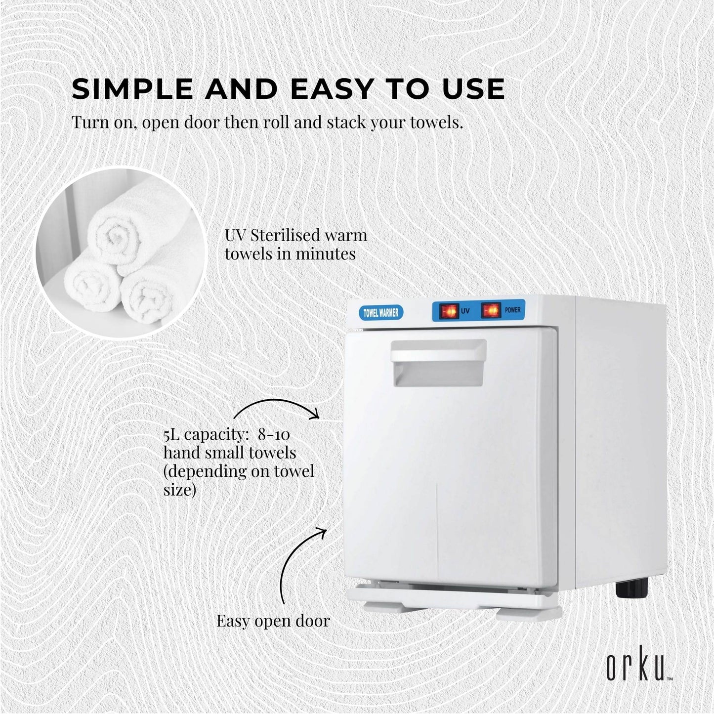Orku 5L White Electric Hand Towel Warmer Mini UV Steriliser Cabinet Salon Heater