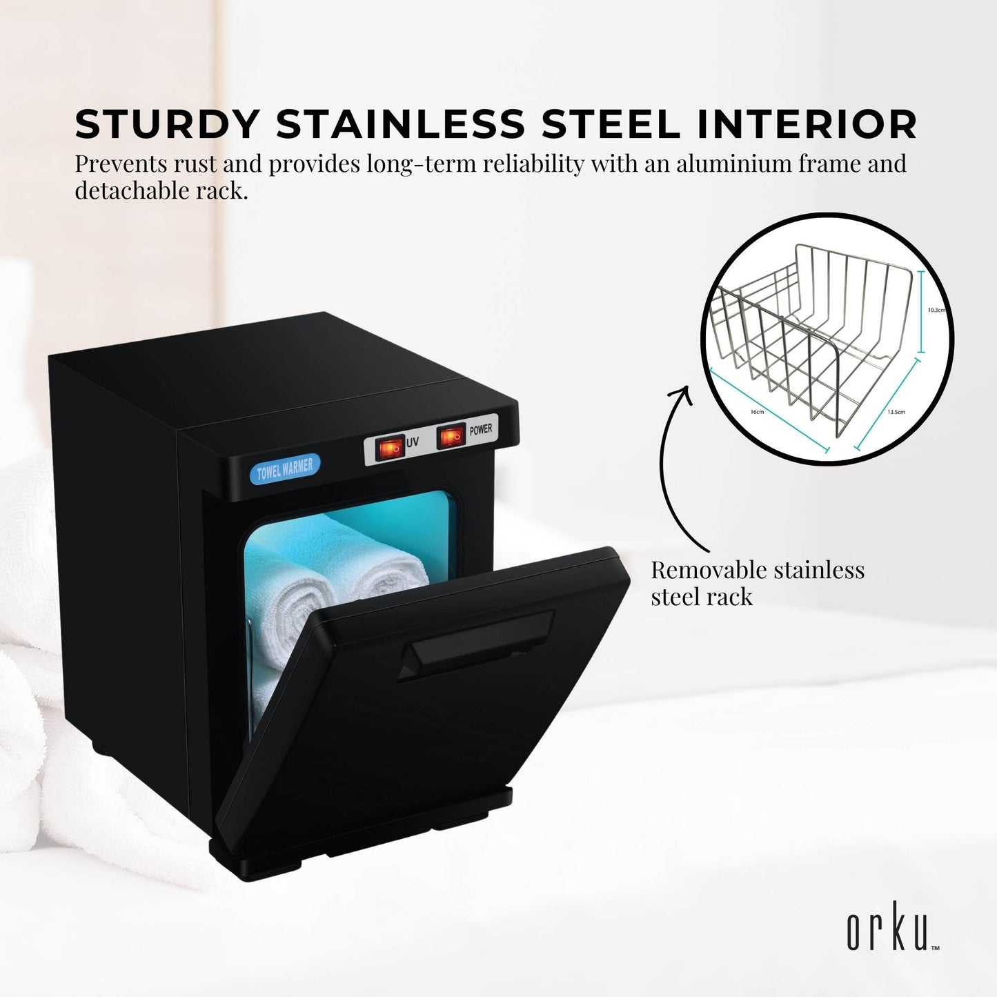 Orku 5L Black Electric Hand Towel Warmer Mini UV Steriliser Cabinet Salon Heater