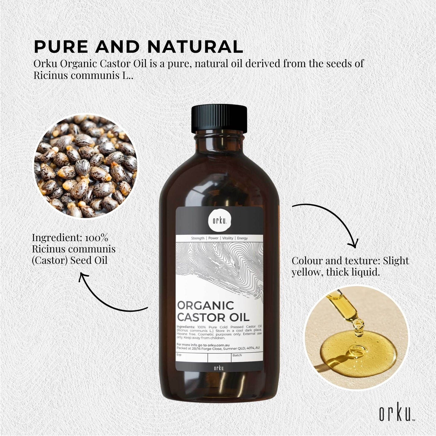 Orku 500ml Organic Castor Oil - Hexane Free Cold Pressed
