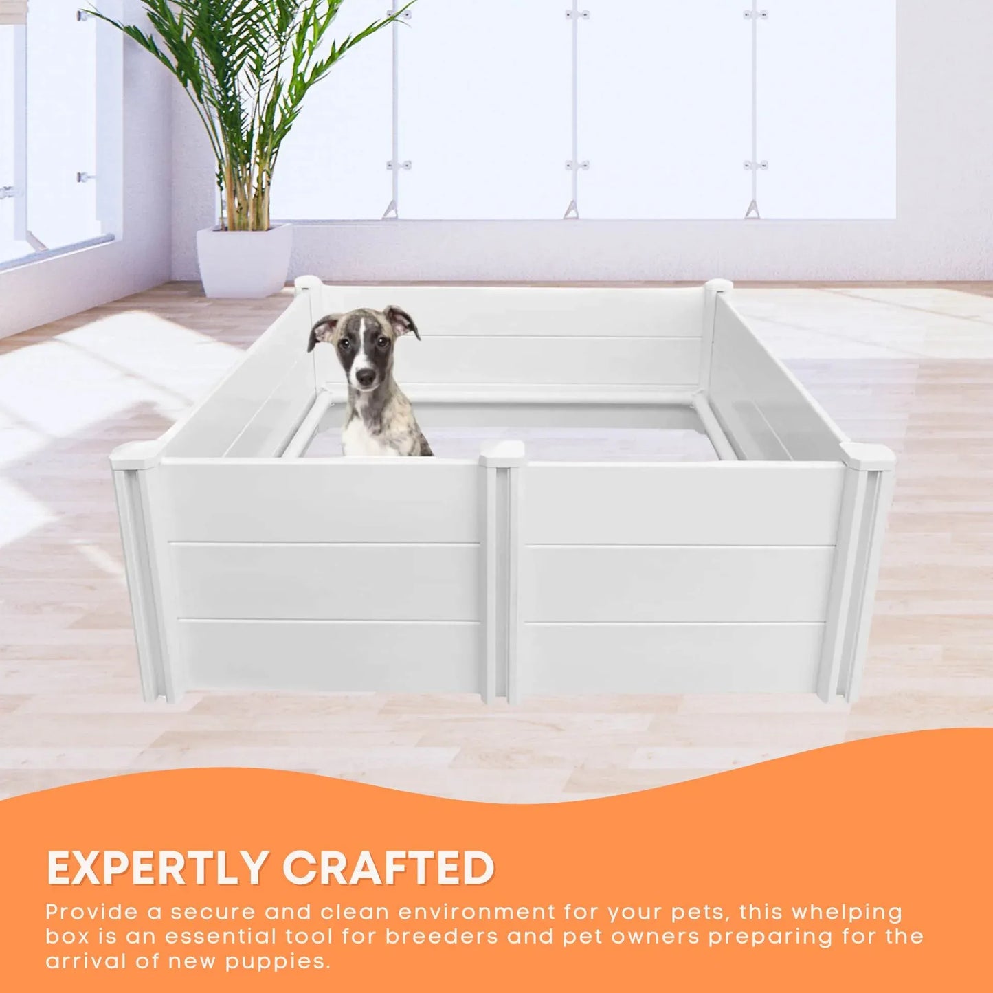 Rooster Farms 0.95m PVC Dog Whelping Box Puppy Birthing Pen - Anti-Crush Rail